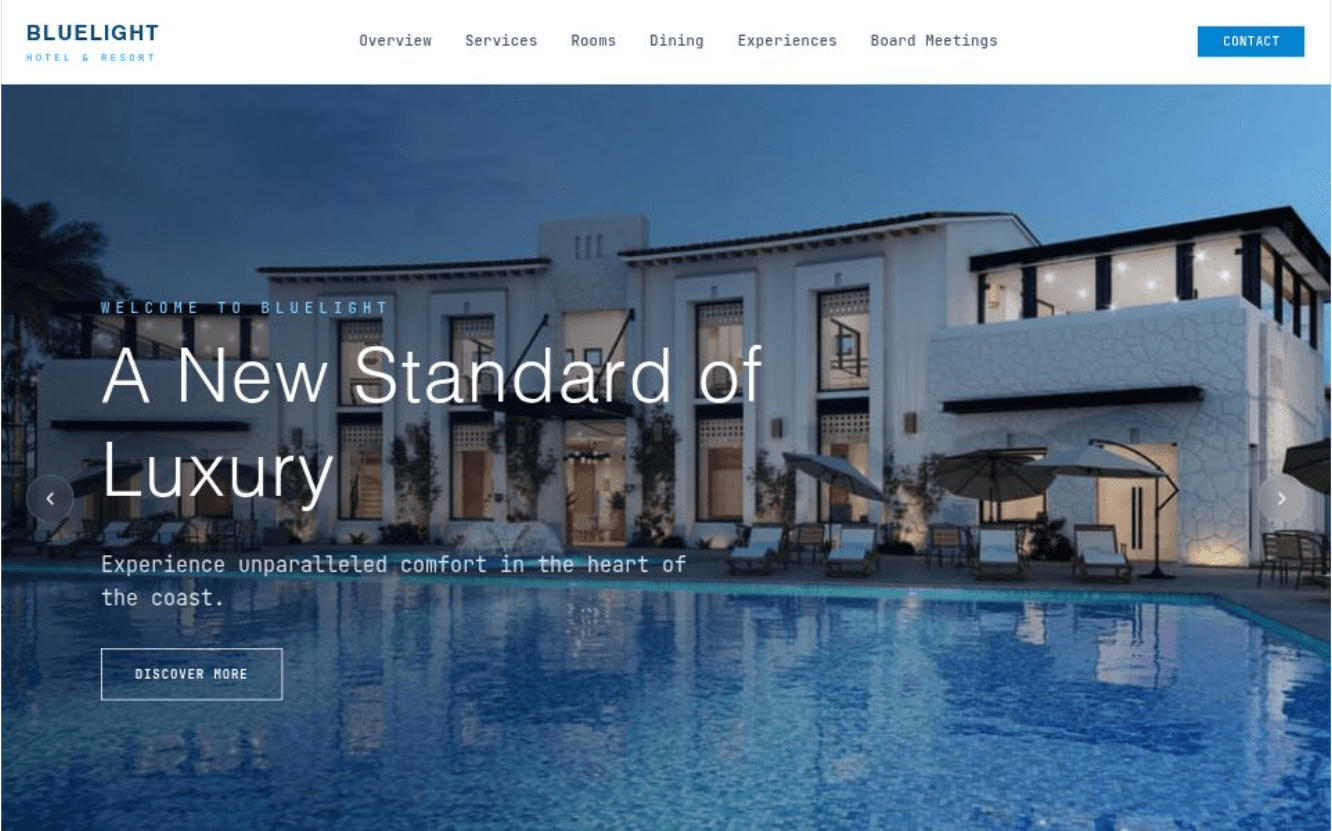 Live application interface for BlueLight Hotel
